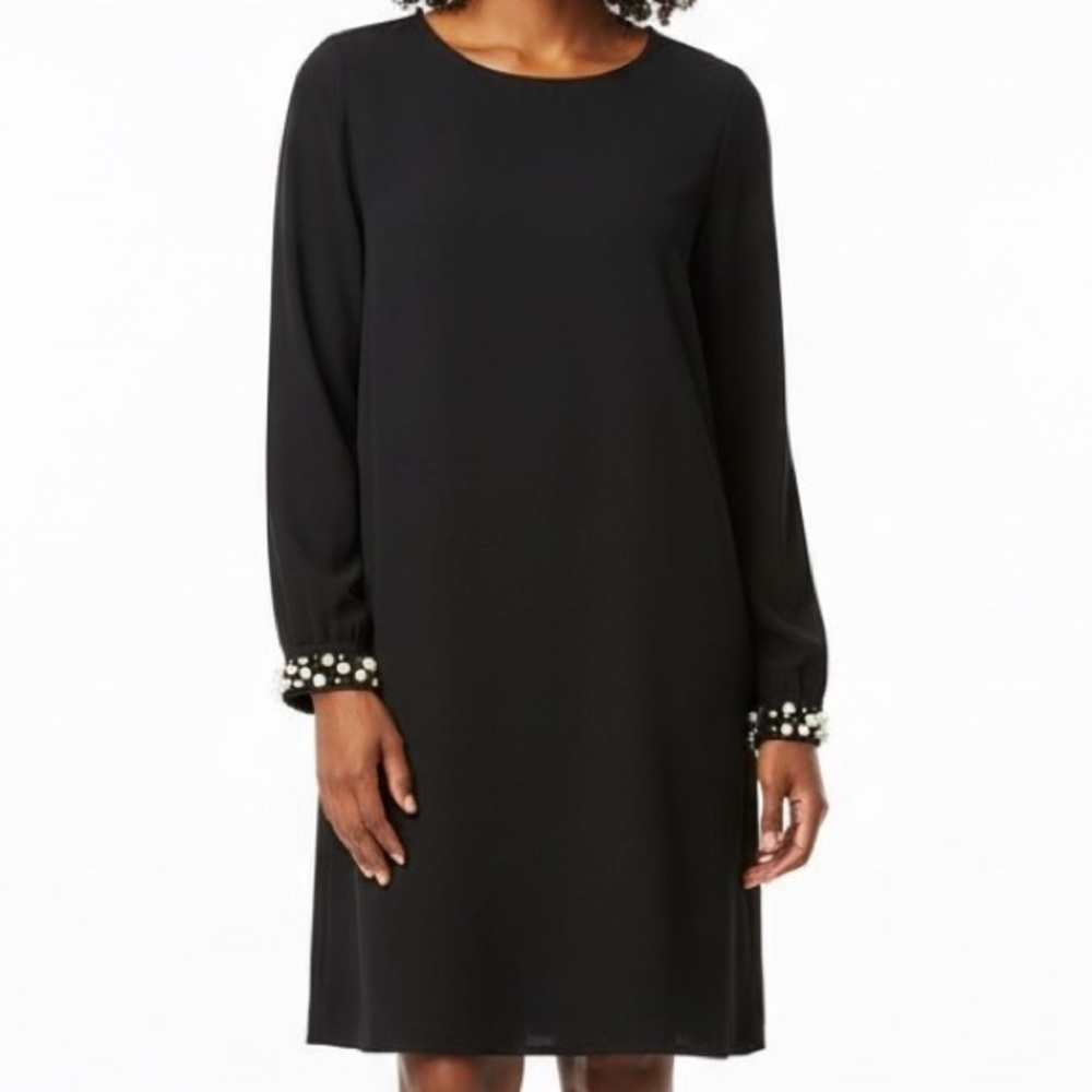 H&M Black Pearl Cuff Dress Long-Sleeve Keyhole Back Sz 10 LIKE NEW Holiday Party